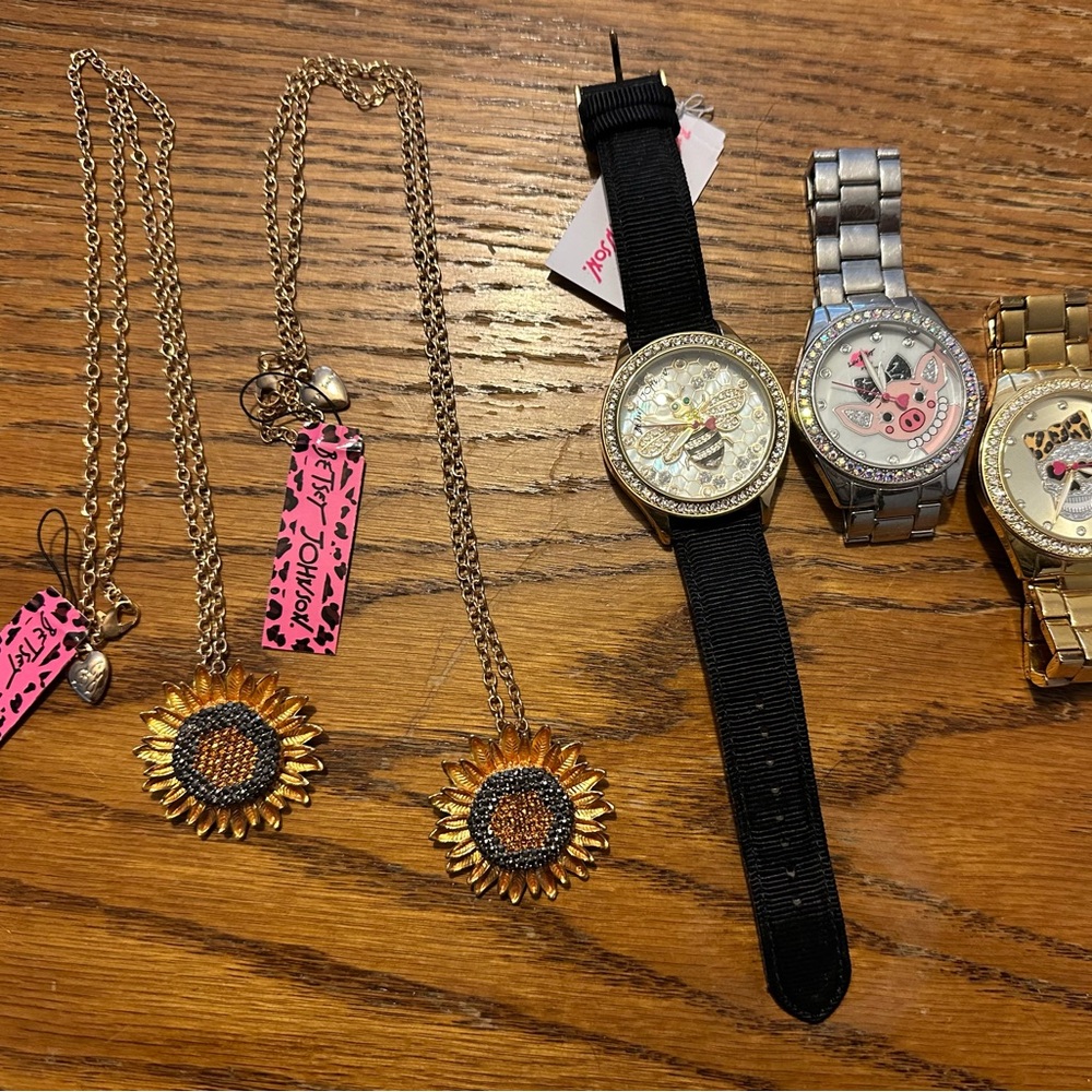 Betsey Johnson Gold Sunflower Pendant Necklace and Watches Set